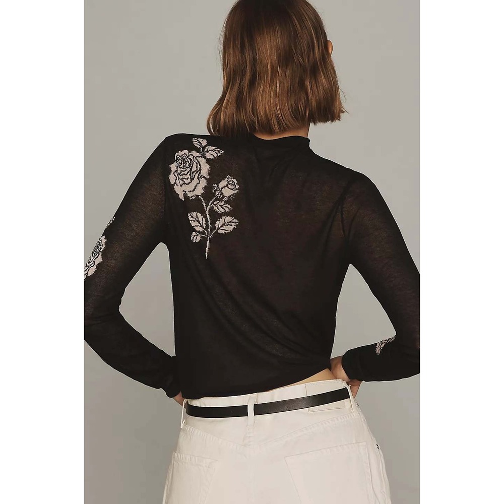 Black Rose-Embroidered Lightweight Sweater - Picture 4 of 16